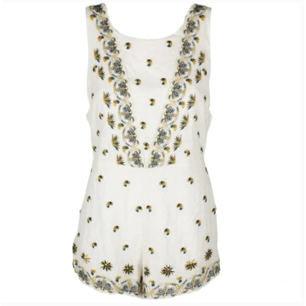 Free People White Embroidered Margarita Romper Sz 4